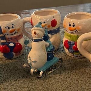 Vintage Bay Island Inc Snow Mug Set of 5 with 1 Snow Figurine